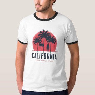 T-shirt Plage de Santa Monica en Californie, palmier rétro