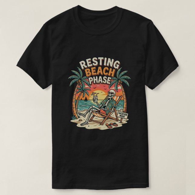 T-shirt Plage de squelette cool Phase de repos Drôle d'été (Design devant)