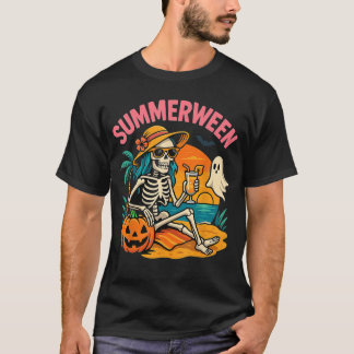 T-shirt Plage de squelette de Summerween ambiance tropical