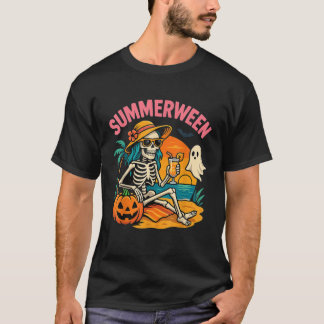 T-shirt Plage de squelette tropicale effrayante de Summerw