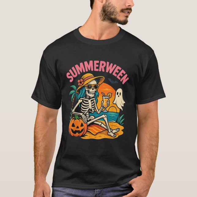 T-shirt Plage de squelette tropicale effrayante de Summerw (Devant)