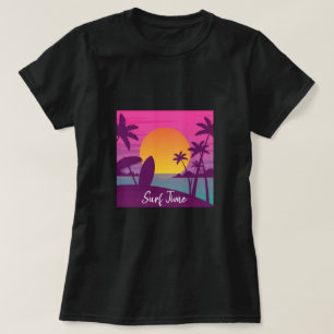 T-shirt Plage de surf de coucher de soleil violet