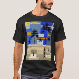 T-shirt Plage de surfer de palmiers Sunset Art Abstrait Hi