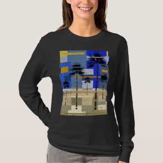 T-shirt Plage de surfer de palmiers Sunset Art Abstrait Hi
