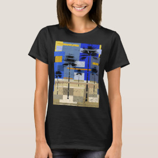 T-shirt Plage de surfer de palmiers Sunset Art Abstrait Hi