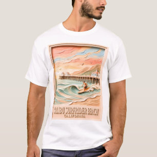 T-shirt Plage de Surfrider à Malibu Surfant Texte 3D Vinta