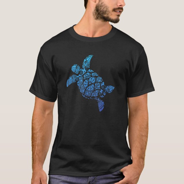 T-shirt Plage de tortue de mer d'Hawaii Blue Cute Seashell (Devant)