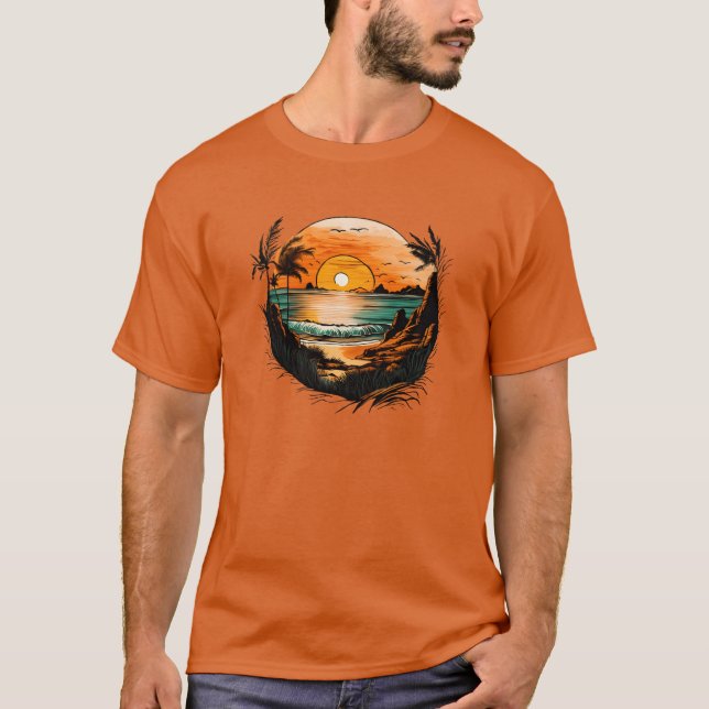 T-shirt Plage d'été avec mer et cadeau oiseaux (Devant)