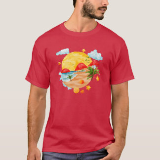 T-shirt Plage d'été avec palmier et ornithologue
