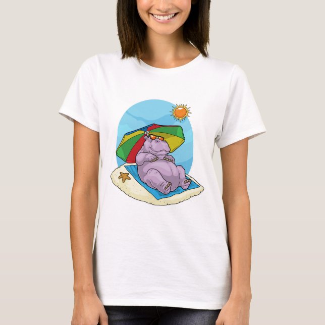 T-shirt Plage d'hippopotames Parasol Été (Devant)