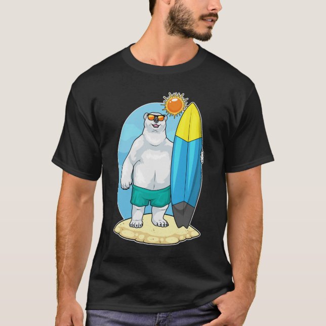 T-shirt Plage d'ours polaire Planche de surf Été (Devant)