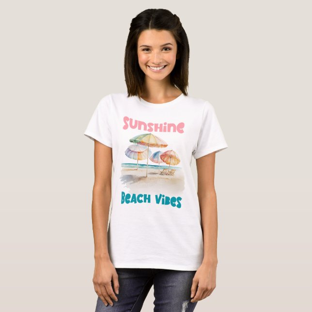 T-shirt Plage Ensoleillée – Été Aquarelle  (Devant entier)