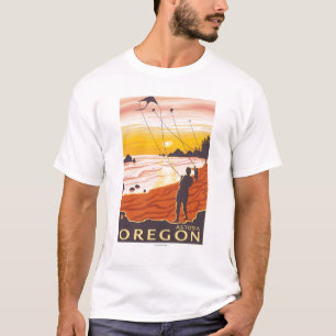 T-shirt Plage et cerfs-volants - Astoria, Orégon