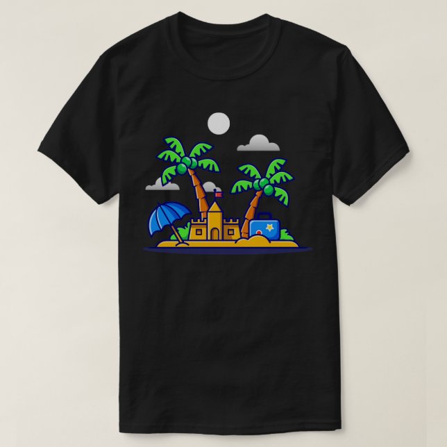 T-shirt Plage Été Château De Sable Et Cocotiers Cartoon (Design devant)