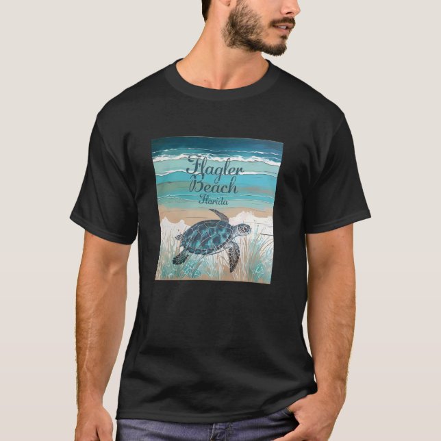 T-shirt Plage Flagler Floride Mer Turtle Lover Côte Blu (Devant)