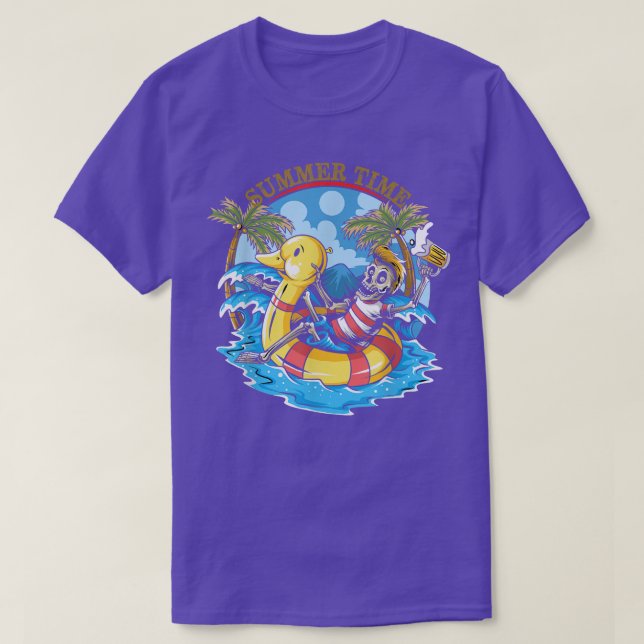 T-shirt Plage Funny Heure d'été Skeleton Canard Char Appar (Design devant)