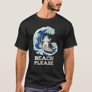 T-shirt Plage Japonaise S'il Vous Plaît Chat Surfant