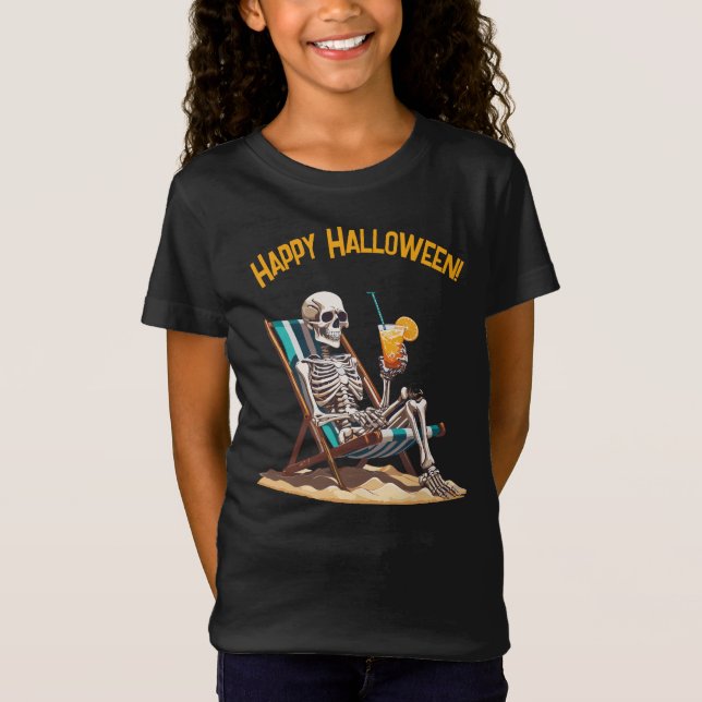 T-Shirt Plage Lounge Squelette Halloween (Devant)