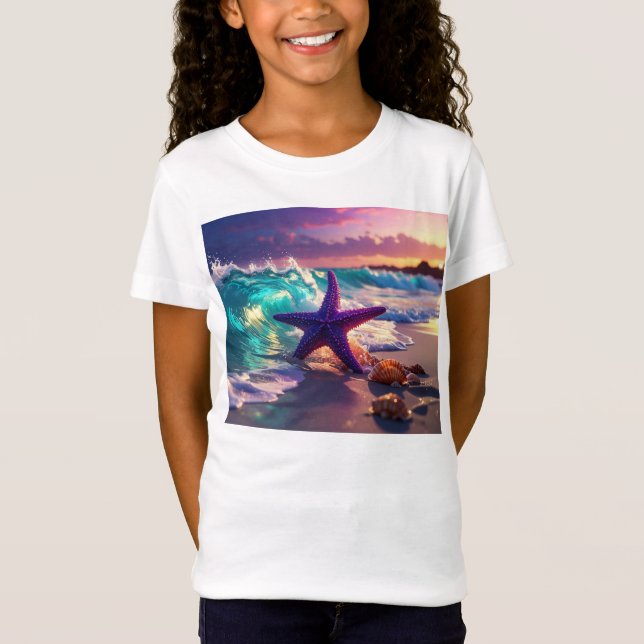 T-Shirt Plage océanique avec étoile de mer violette (Devant)