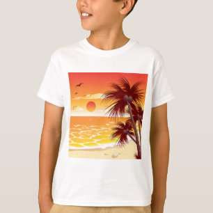 T-shirt Plage Palmier Coucher de Soleil Tropical Île