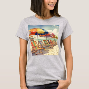 T-shirt Plage Parasols Océan Scène