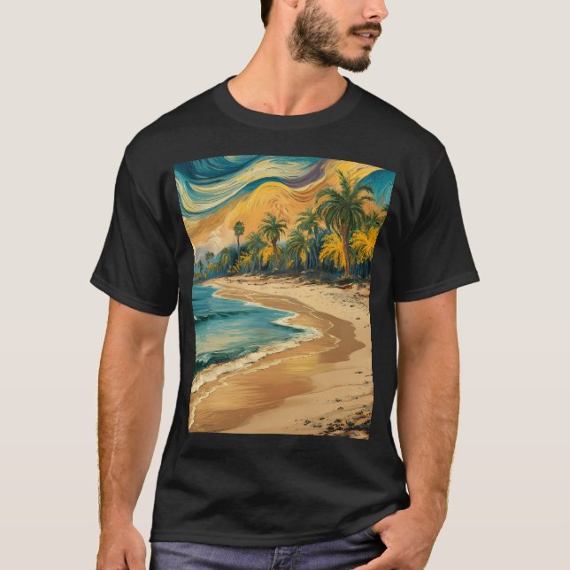 T-shirt Plage, peinture à l'huile. (Devant)