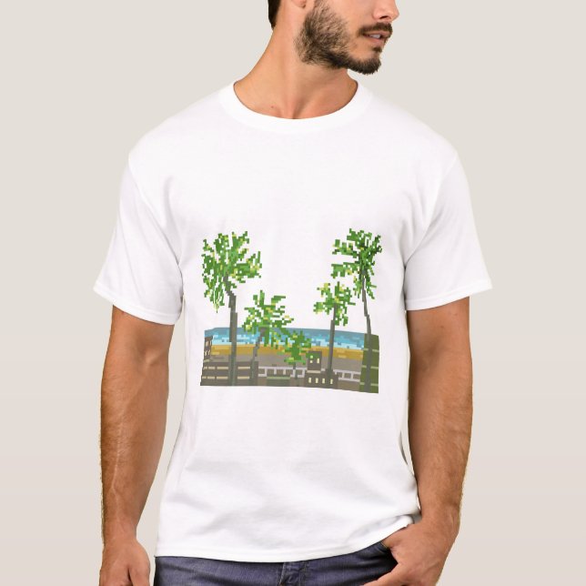T-shirt Plage Pixel Art Nature (Devant)