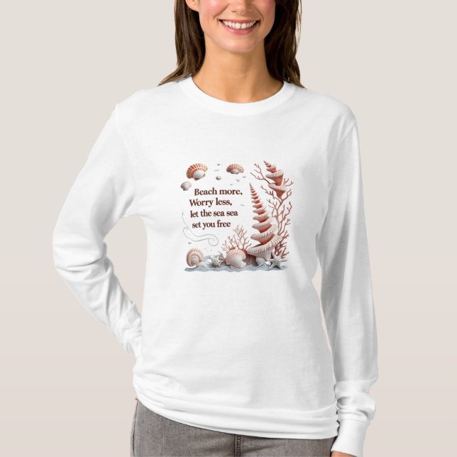 T-shirt Plage Plus, S'Inquiéter Moins - Corail & Coques Oc (Devant)