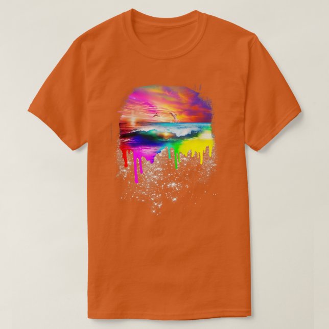 T-shirt Plage Rainbow Drip (Design devant)