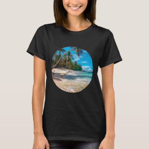 T-shirt Plage Sable Blanc Scène Palmiers Bleu Été Vacances