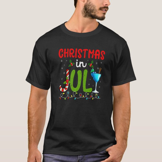 T-shirt Plage Santa Claus Noël En Juillet Été Famille (Devant)