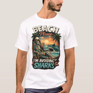 T-shirt Plage S'il vous plaît, j'évite les requins Squelet