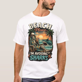 T-shirt Plage S'il vous plaît, j'évite les requins Squelet