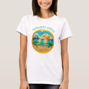 T-shirt Plage Tropicale Moderne Palmiers Coucher de Soleil
