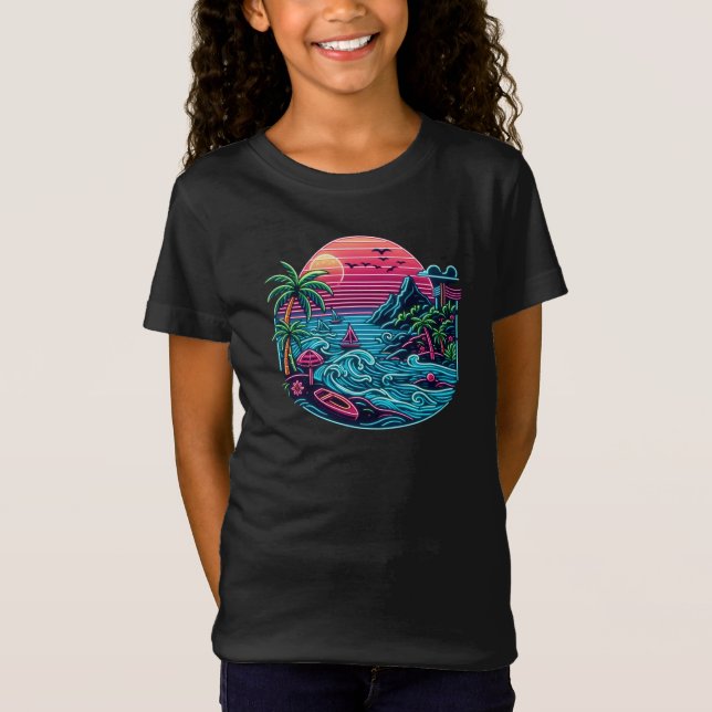T-Shirt Plage tropicale/néon hawaïen (Devant)