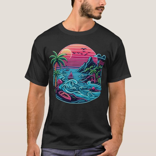 T-shirt Plage tropicale/néon hawaïen (Devant)