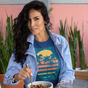 T-shirt Plage Tropicale Rétro Coucher de soleil Palmiers V