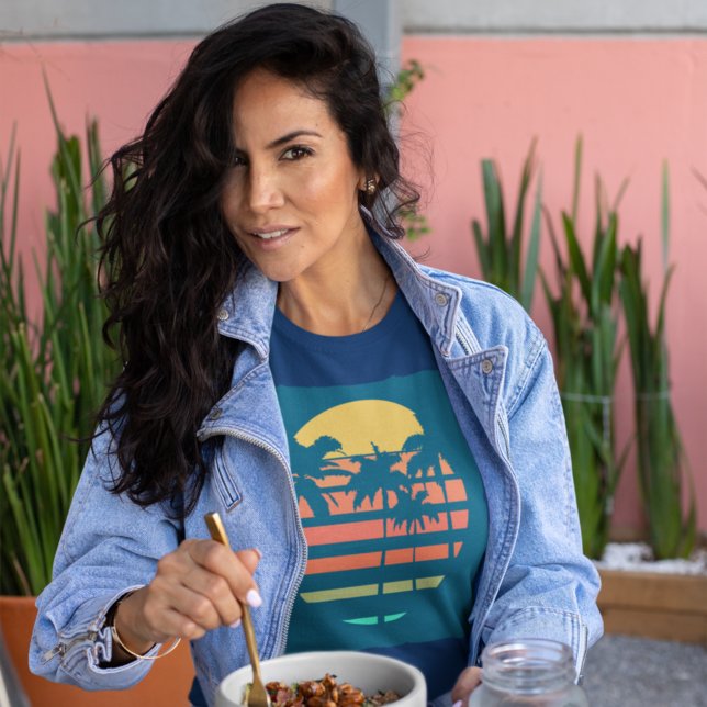 T-shirt Plage Tropicale Rétro Coucher de soleil Palmiers V (Créateur téléchargé)