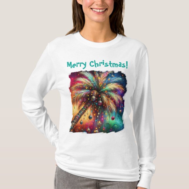 T-shirt Plage tropicale Whimsical Christmas Palm Tree (Devant)