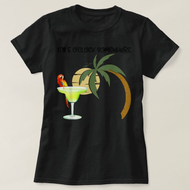 T-shirt Plage Vacances Boire Perroquet C'est 5 O'Horloge U (Design devant)
