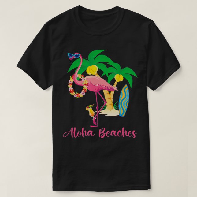 T-shirt Plages d'Aloha Fleurs hawaïennes Flamant rose Flor (Design devant)