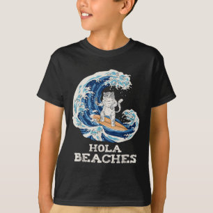 T-shirt Plages de chats drôle Japonais Hola Chat Surf