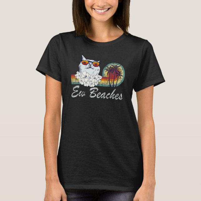 T-shirt Plages Ew Cool en détresse  Chat Rétro Été Vinta (Devant)