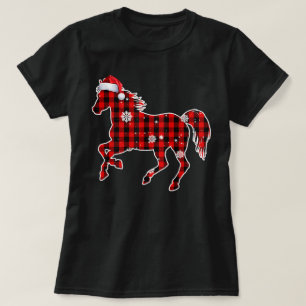 T-shirt Plaid de buffle de cheval Père Noël de Noël assort