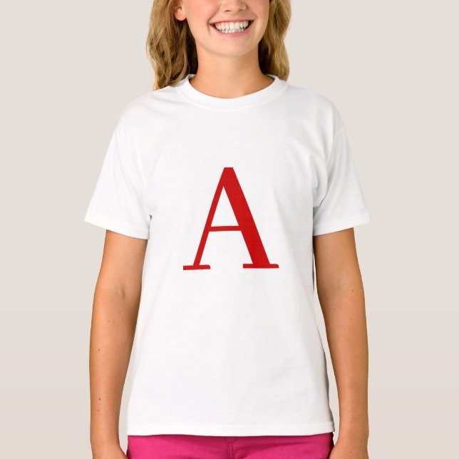T-shirt Plain Modern White Red Monogram Initial Letter (Devant)