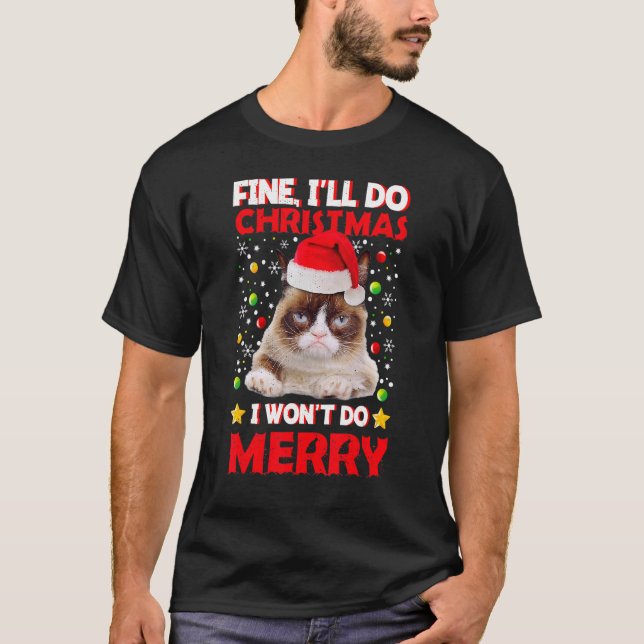 T-shirt Plaisanterie de chat de Noël grincheux (Devant)