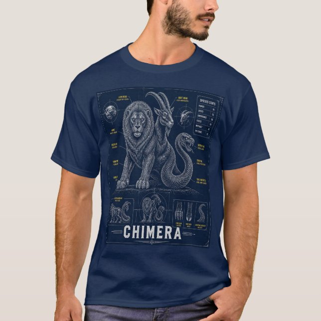 T-shirt Plan d'anatomie de la Chimère Créature Mythique (Devant)