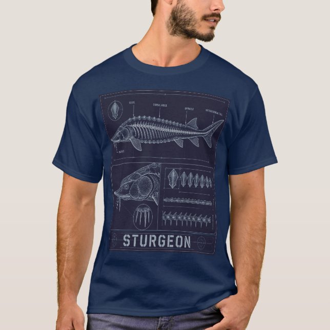T-shirt Plan d'anatomie d'esturgeon (Devant)