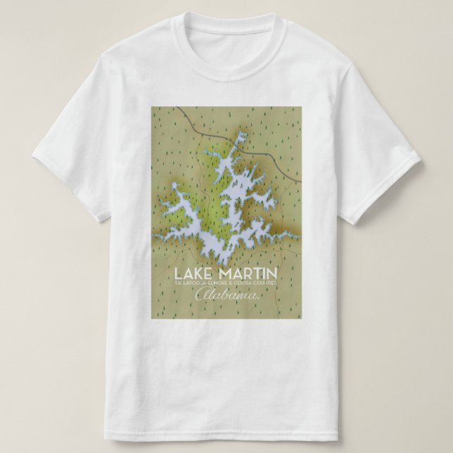 T-shirt Plan de l'affiche de voyage du lac Martin Alabama. (Design devant)
