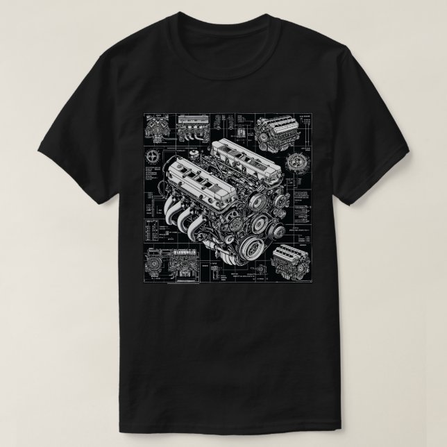 T-shirt Plan détaillé du moteur (Design devant)
